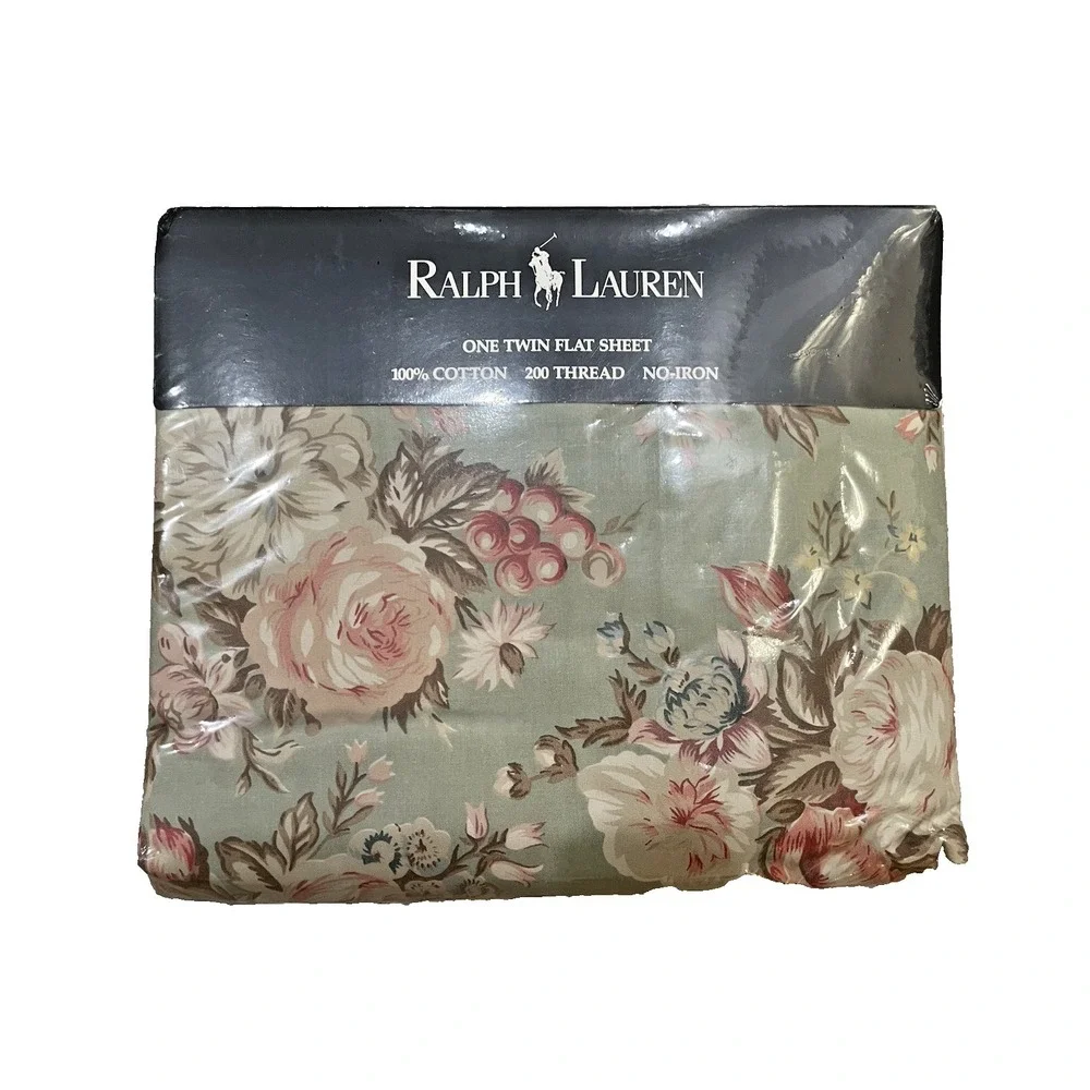 New Ralph Lauren Charlotte IV Sage Green‎ Floral TWIN Flat Sheet  NIP
